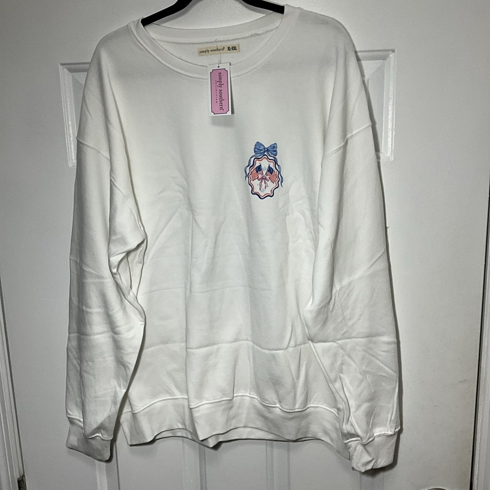 Simply Southern American Belle USA Flags White Graphic Sweatshirt Women's XXL